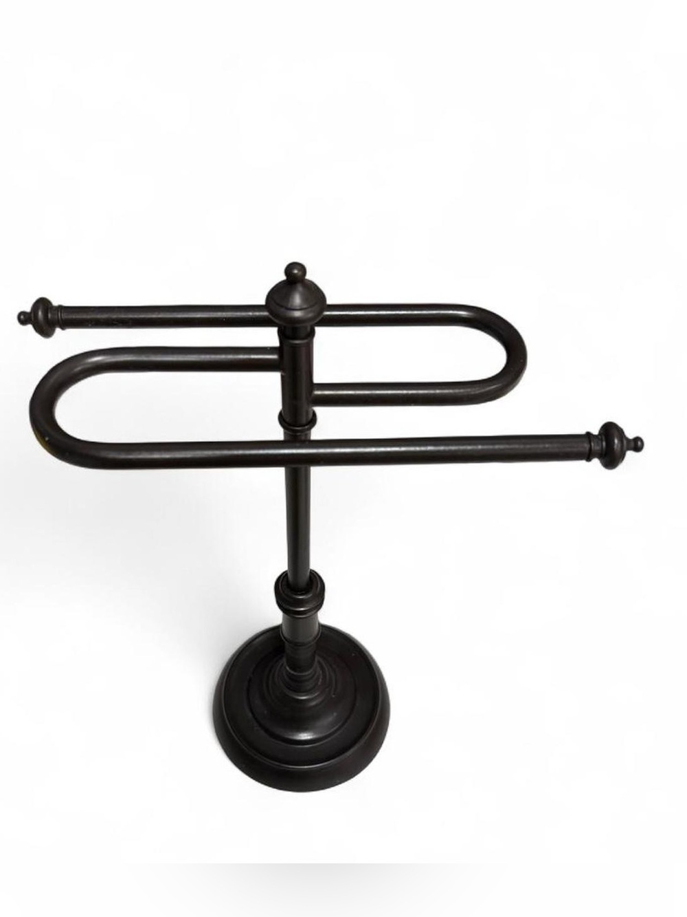 Freestanding Black Metal Double Bar Double Swing Arm Bathroom Towel Stand